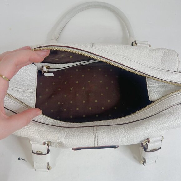 SOLD y2k Vintage Kate Spade White Pebbled Leather Baguette Bag Mini Duffle - Picture 5 of 14